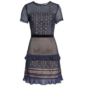 CHELSEA28 - BRAND NEW - Size S - Velvet Belt Lace Tiered Chiffon ruffles Dress